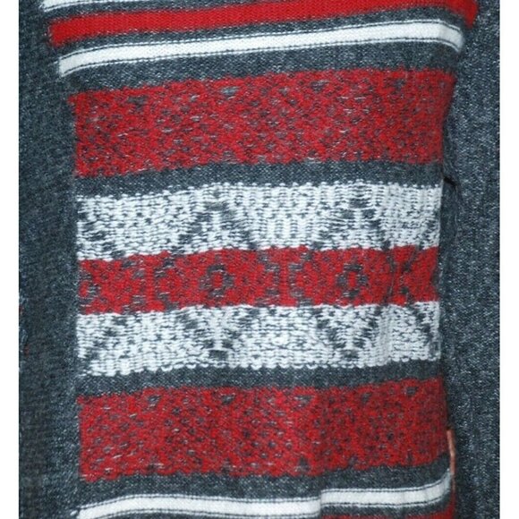 St. John's Bay Ladies L Gray Red Striped Open Front Cardigan Sweater Fringe Cozy - Picture 5 of 10